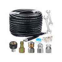 100ft Sewer Jetter Kit For Pressure Washer 5800psi Drain Cleaner Hose 1/4 Inch Npt Power Hose Button Nose And Rotating Jetting